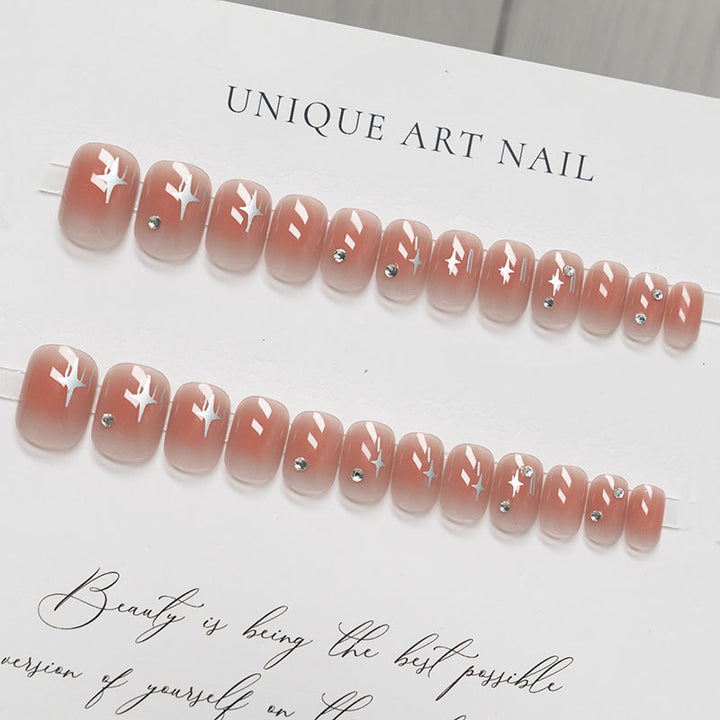 Elegant Crystal-Embellished Press-On Nail Art