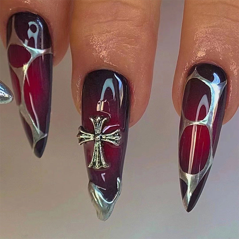Artful Stiletto Nails with Elegant Cross Decoration Kalsten