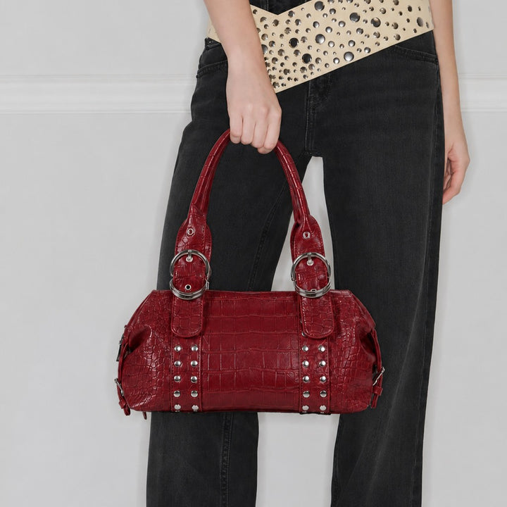 Crocodile-Effect Structured Handbag