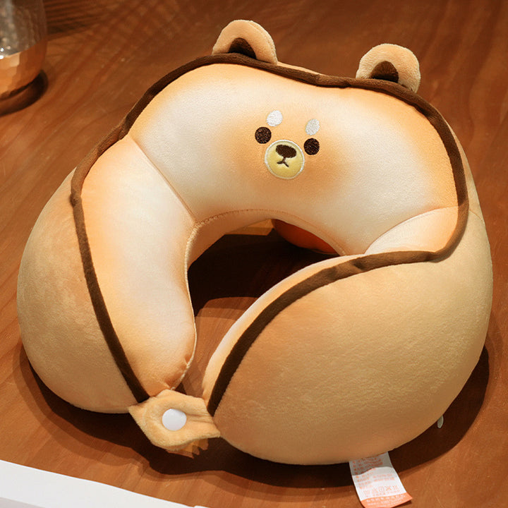 Plush neck pillow with memory foam and cute bear design