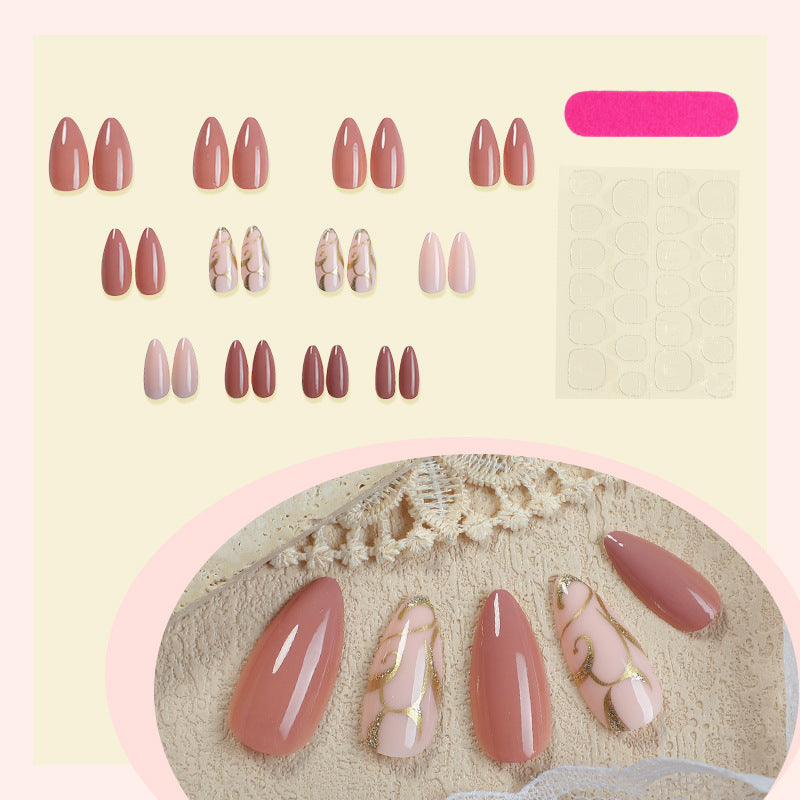 Elegant Press-On Nail Art Set with Floral and Glossy Accents Kalsten