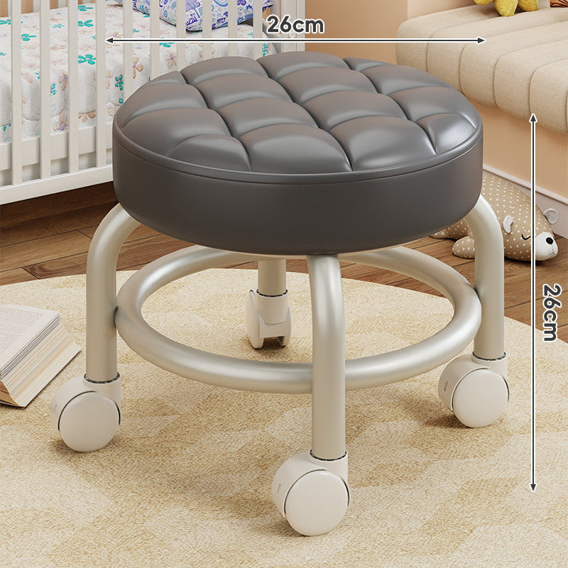 Round Tufted Padded Swivel Stool with Rolling Casters and Circular Footrest