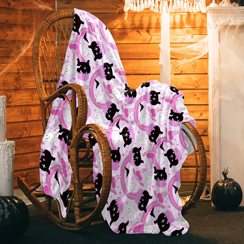 Cuddly blanket with playful motifs of cats and rainbows Kalsten