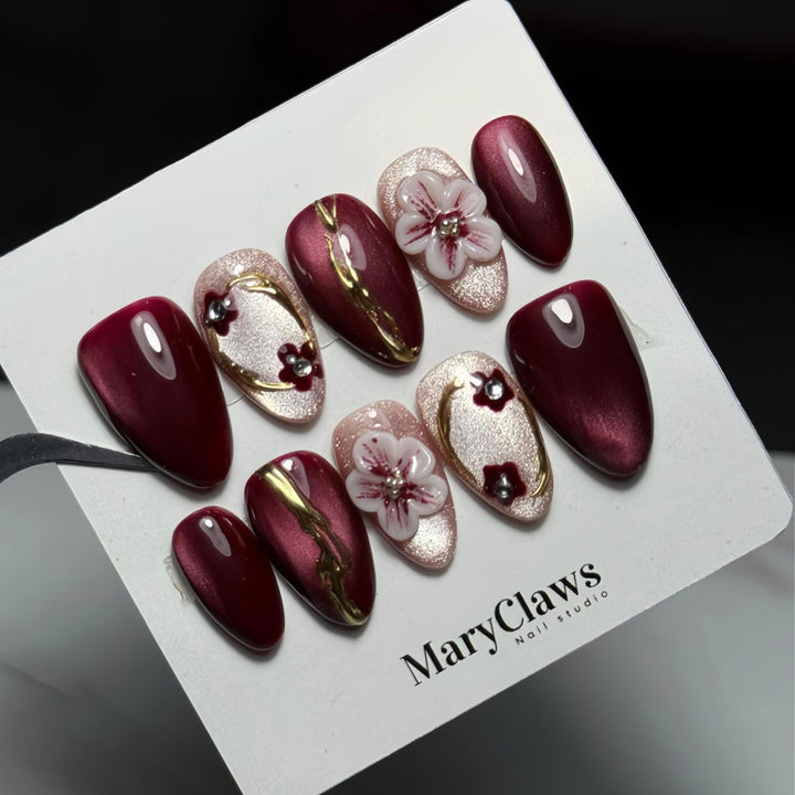 Artistic Floral-Inspired Press-On Nail Set
