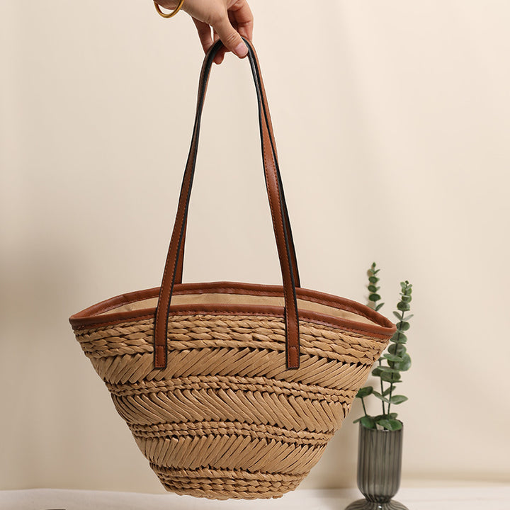 Braided basket bag with innovative leather handles Kalsten