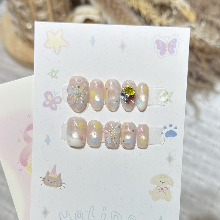Decorative Press-On Nail Art Set with Gem Accents Kalsten