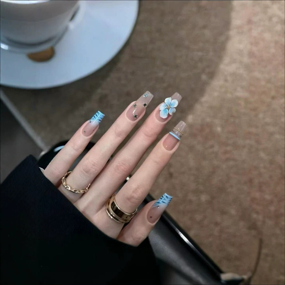 Artistic Floral Press-On Nail Extensions