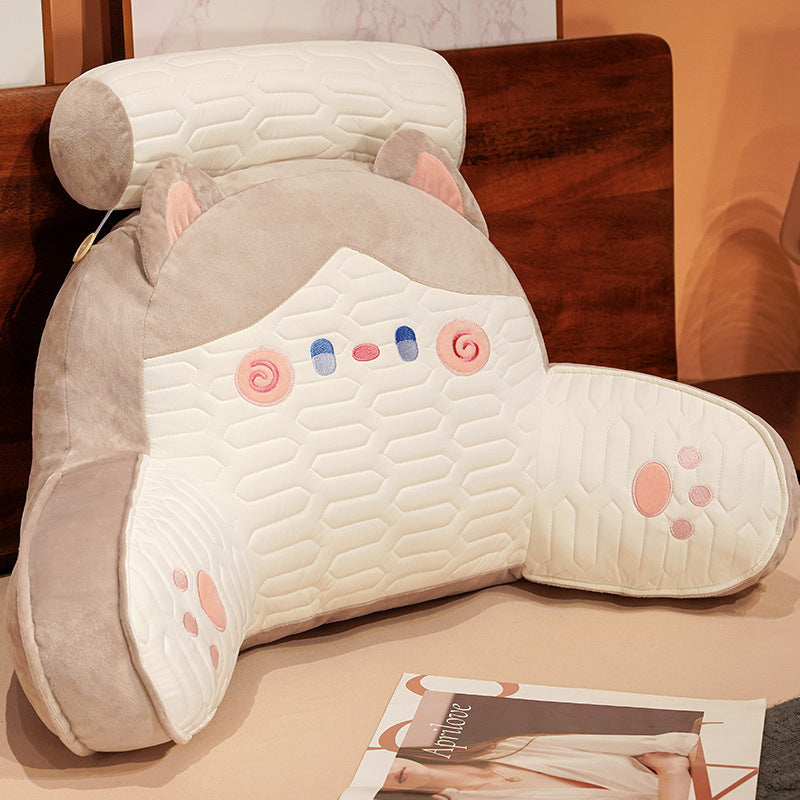 Comfort back support for the bed with armrests and removable neck roll in cat design
