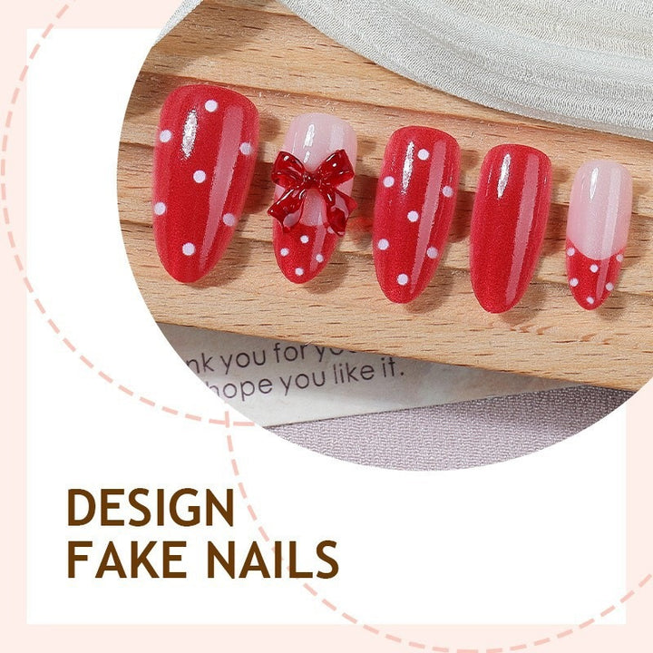 Nail art set with playful bow design and polka dot pattern Kalsten