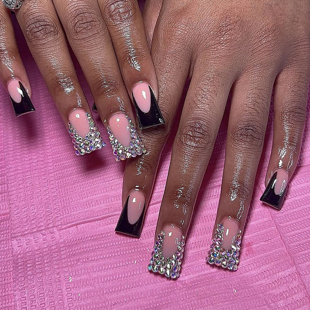 Glamorous Rhinestone-Accented Nail Extensions Kalsten