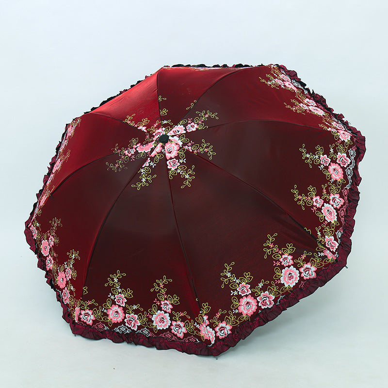 Women's Umbrella with Cheerful Floral Print and Wavy Edge Kalsten