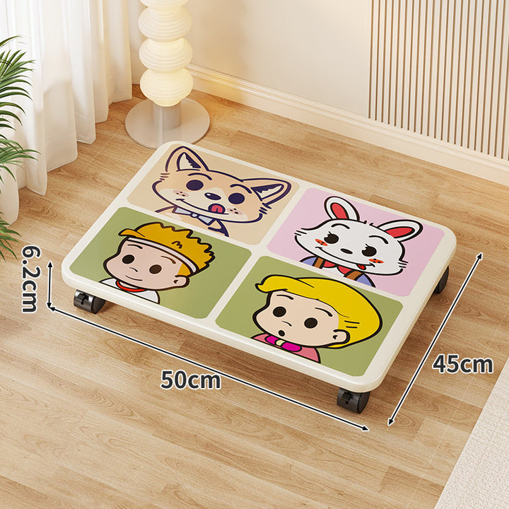 Low-Profile Under-Bed Rolling Storage Platform with Cartoon Top and Locking Casters