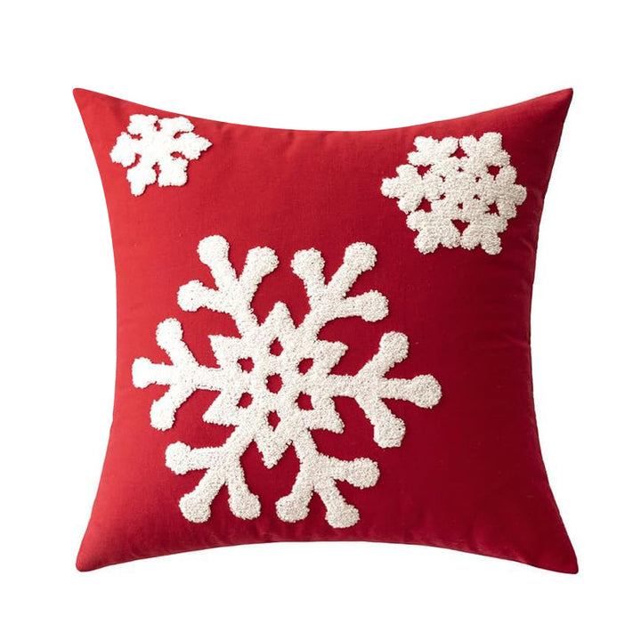 Square Velvet Embroidered Snowflake Pillow Cover with Corner Tassels