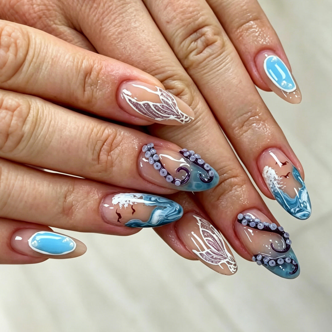 Ocean-Inspired Press-On Nail Art Set