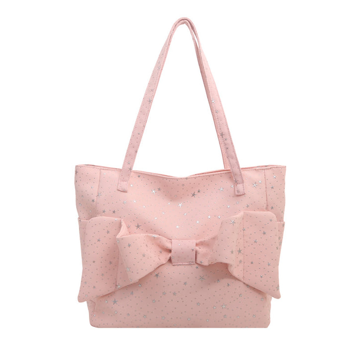 Bow-Embellished Star-Pattern Tote Bag