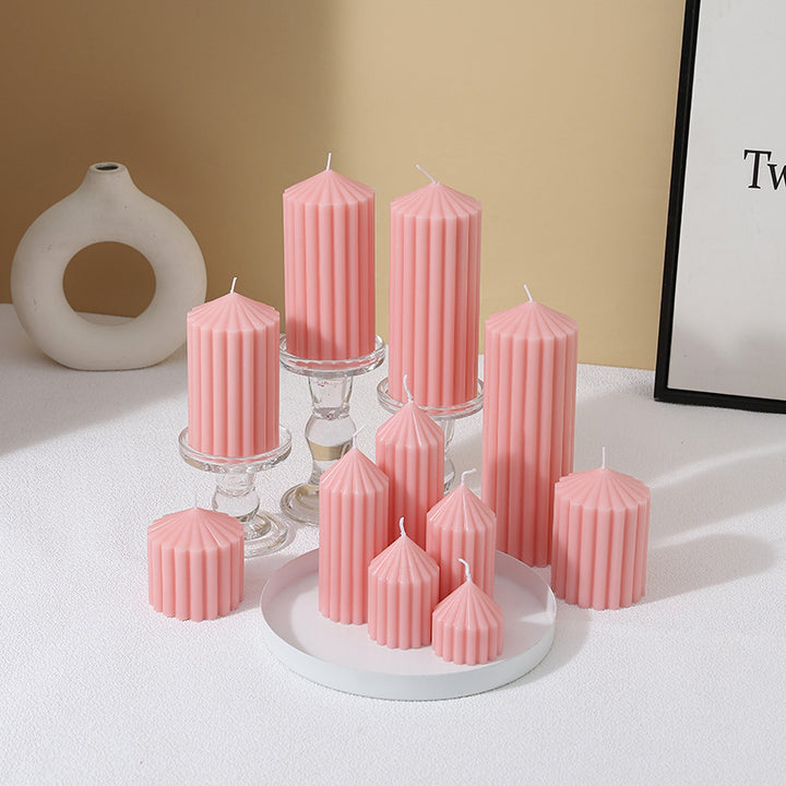 Vertical-Fluted Decorative Pillar Candle Duo