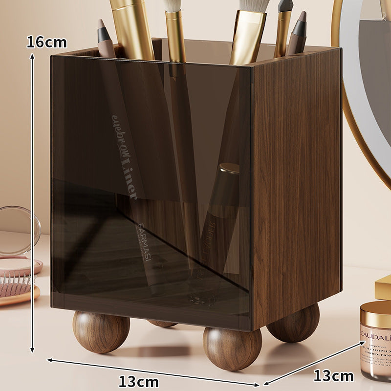 Wooden Vanity Makeup Brush and Cosmetic Organizer