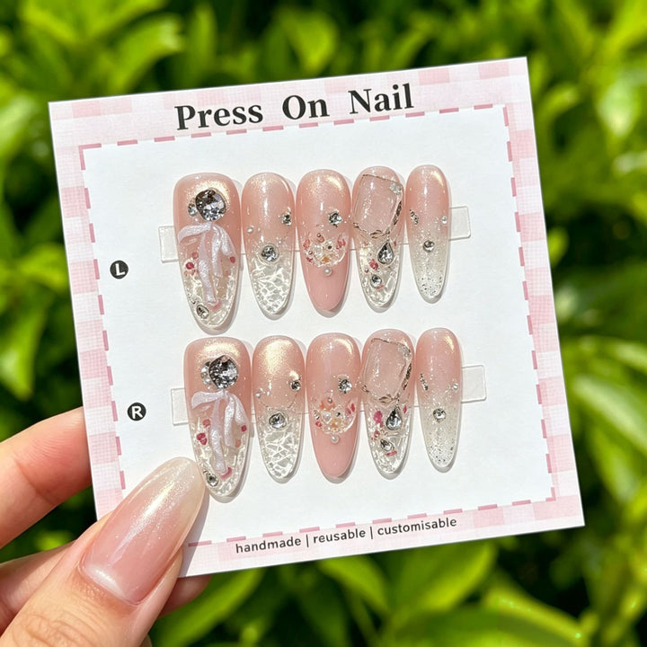 Artistic Press-On Nail Art Set with Star and Floral Accents