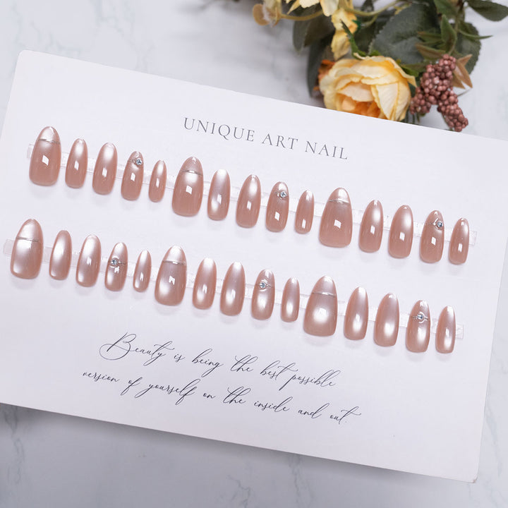 Elegant Press-On Nail Set with Rhinestone Accents