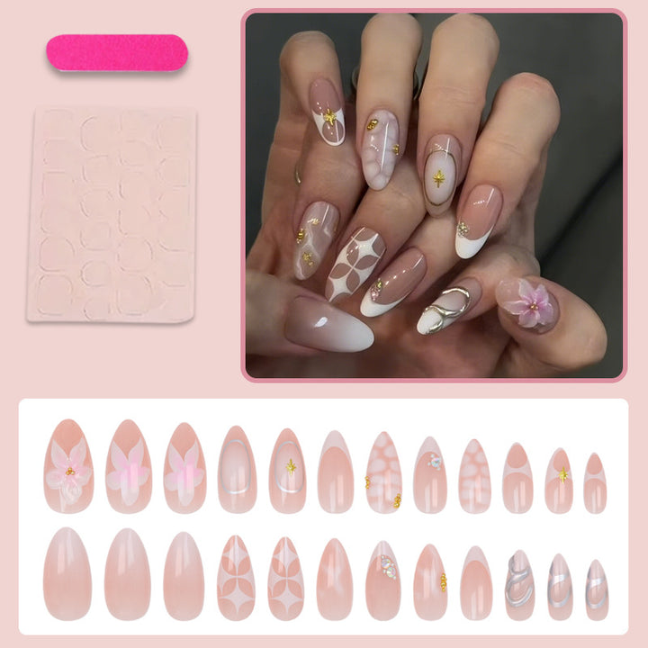 Acrylic nail set with romantic flowers and elegant design elements Kalsten