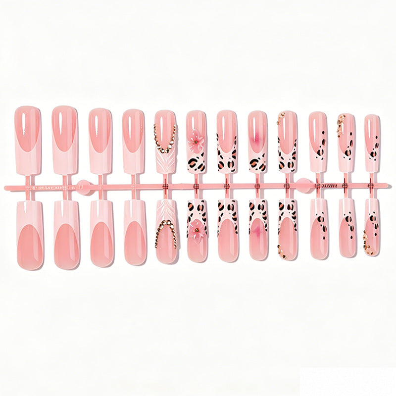 Decorative Press-On Nails Set with Artistic Leopard and Floral Accents kalsten