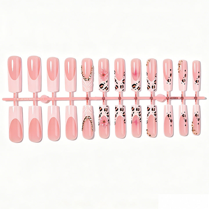 Decorative Press-On Nails Set with Artistic Leopard and Floral Accents kalsten