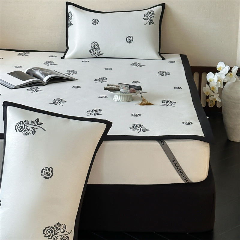 Bed Sheet Set with floral all-over print and decorative hem band