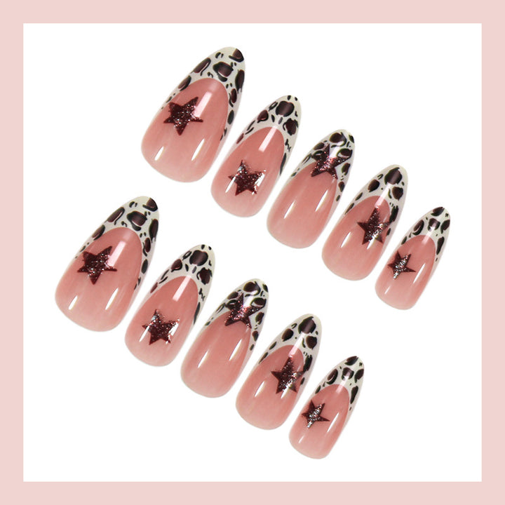 Acrylic nail set with trendy star and leopard pattern Kalsten