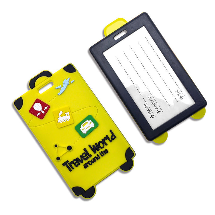 playful silicone luggage tag with clear ID window and embossed travel icons Kalsten