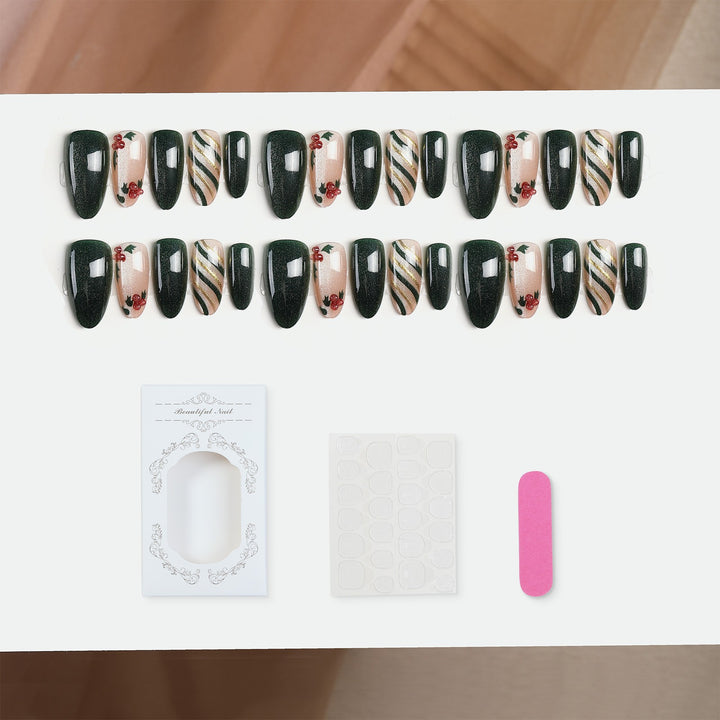Artificial nail set with floral accents and elegant high-gloss surface Kalsten