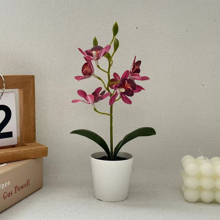 Lifelike Faux Orchid Plant in Decorative Pot for Decor
