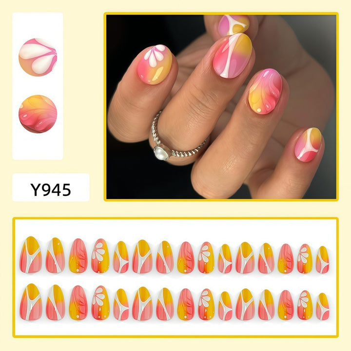 Artificial nails with floral design and elegant color gradients Kalsten
