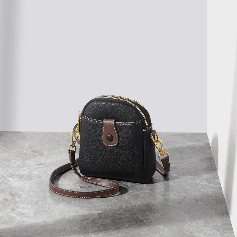 Compact Pebbled Vegan Leather Vertical Camera Bag with Contrast Trim & Detachable Strap