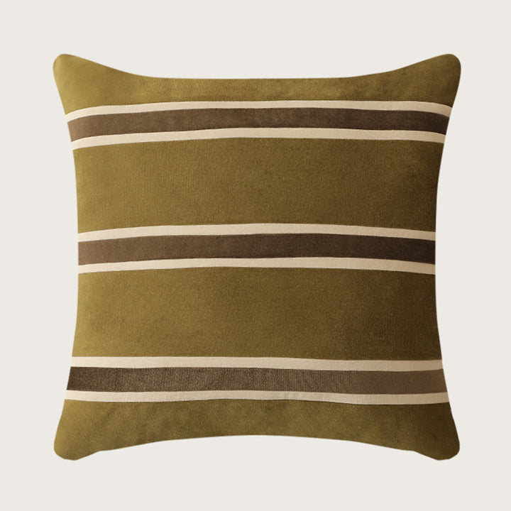 Square velvet decorative pillow with woven stripes and concealed zipper