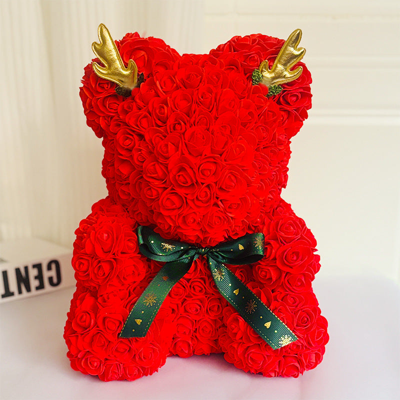Foam Rose Teddy Bear Gift Sculpture With Satin Ribbon Bow
