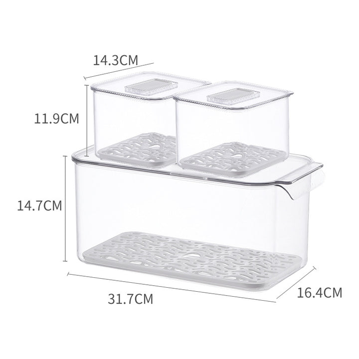 Fridge organizer and freshness box with removable ventilation grid and stackable design