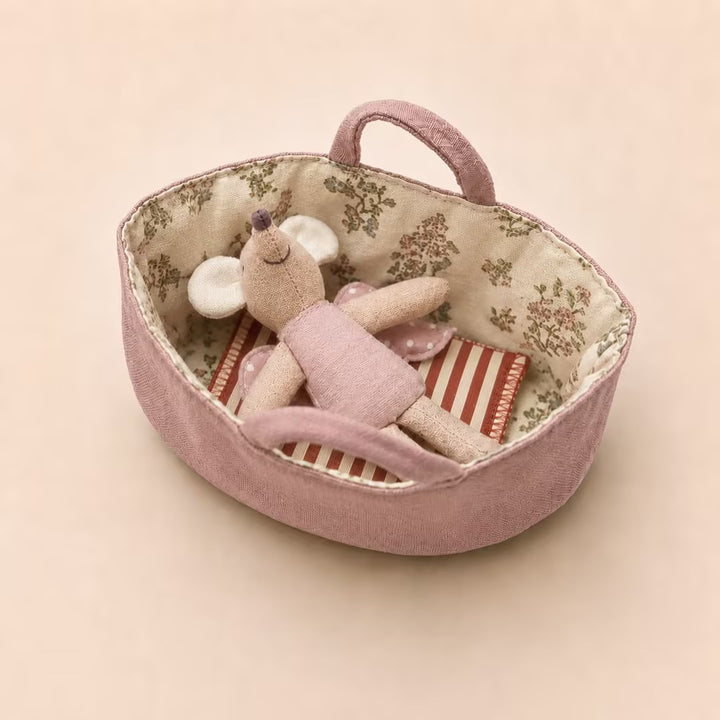 Fabric Nursery Storage Basket with Padded Handles and Floral Lined Interior