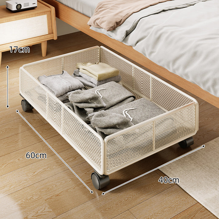 Low-Profile Metal Mesh Under-Bed Storage Basket