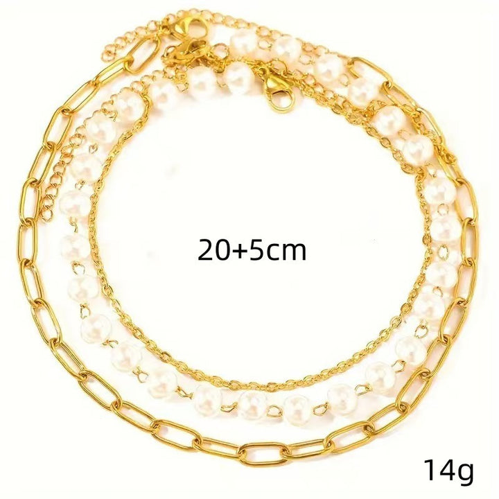 Elegant Layered Pearl and Chain Bracelet Set Kalsten