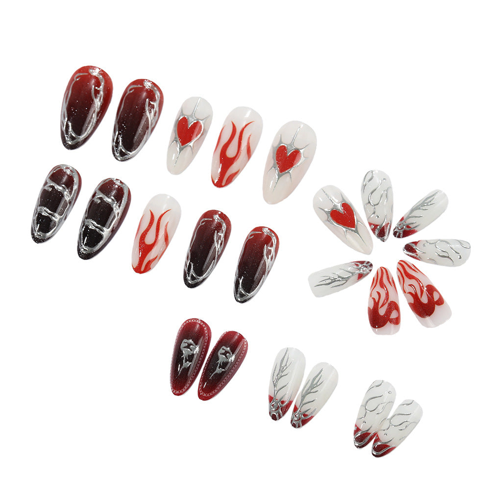 Stylish artificial nails with creative heart and flame designs Kalsten