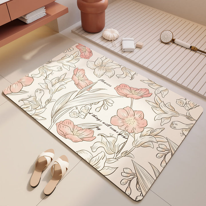 Floral-Themed Soft Bathroom Mat Kalsten