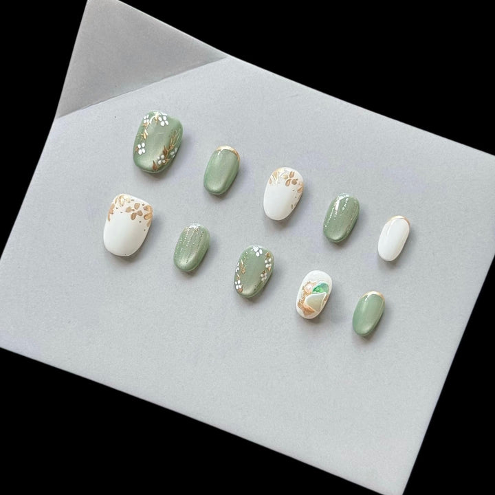 Artistic Floral Glossy Press-On Nail Set