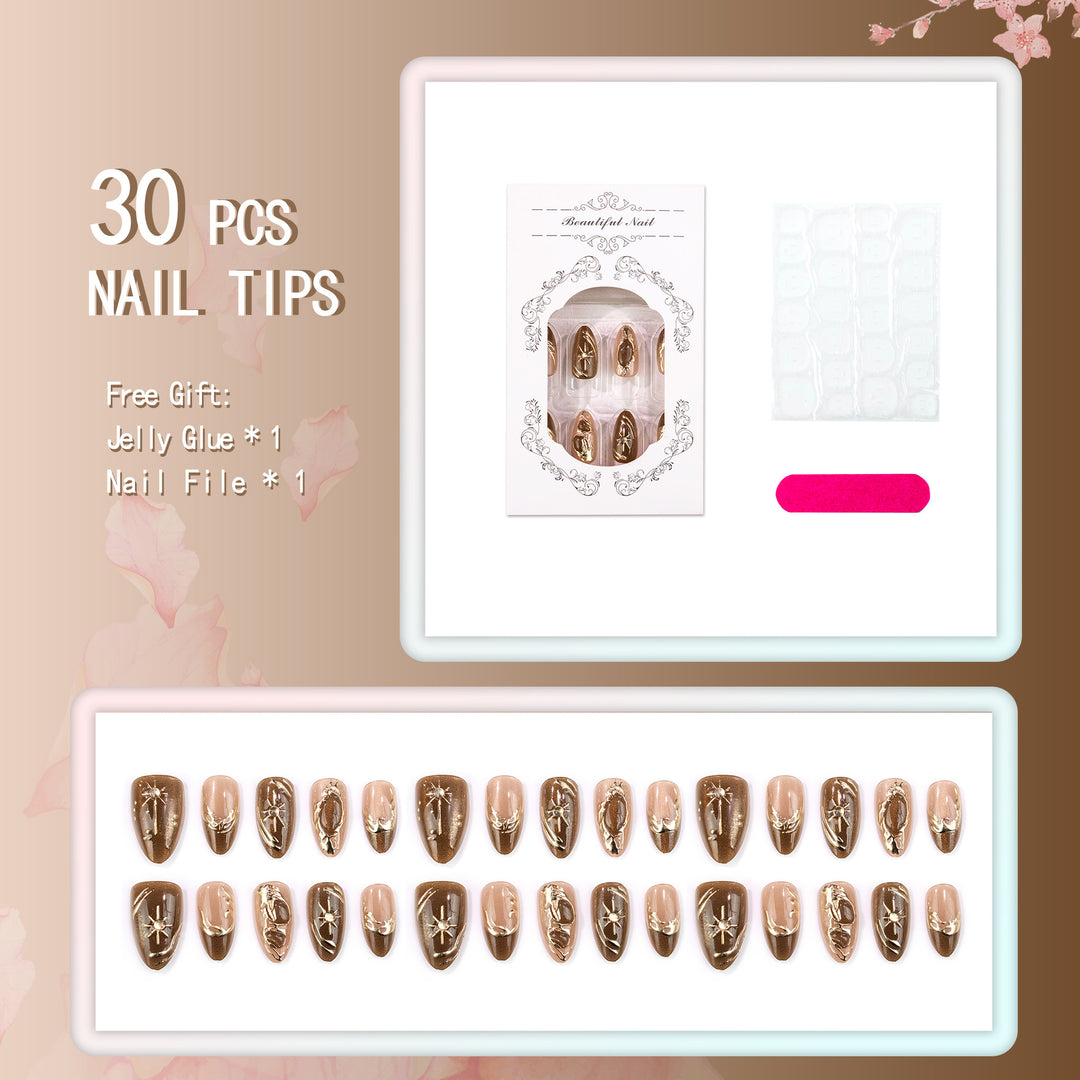 Decorative Press-On Nail Art Set with Gold Accents