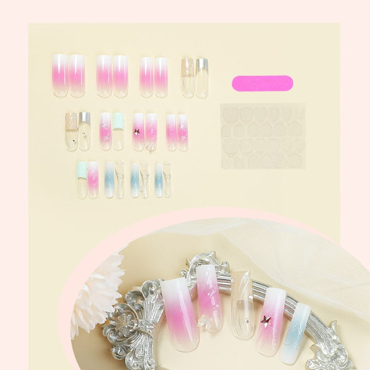 Artifical Nail Set with Elegant Ombre Designs and Glitter Accents Kalsten