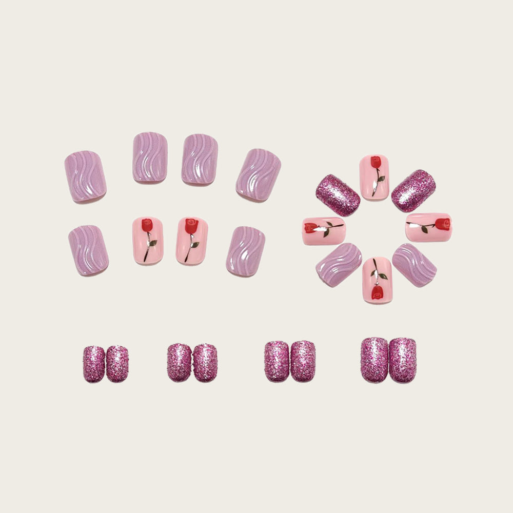 Elegant Artificial Nails with Floral Rose Design Kalsten