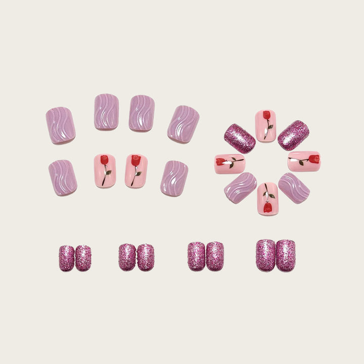 Elegant Artificial Nails with Floral Rose Design Kalsten