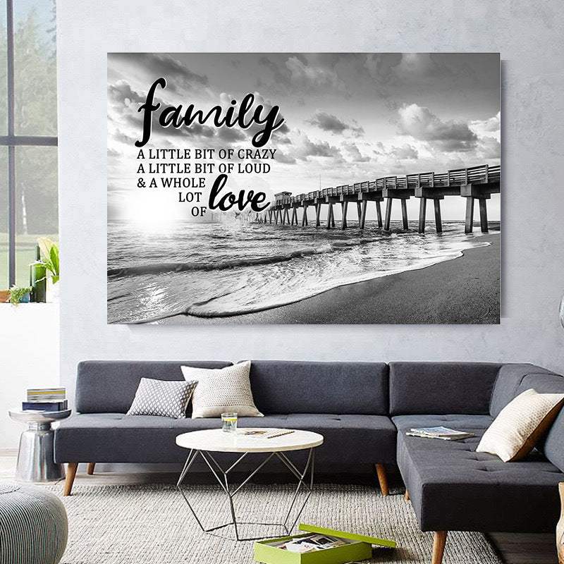 Family Quote Canvas Wall Art With Rustic Signpost Dock Photographic Print