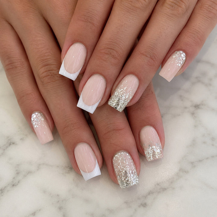 Glamorous French Tip Glitter Nail Extensions Kalsten