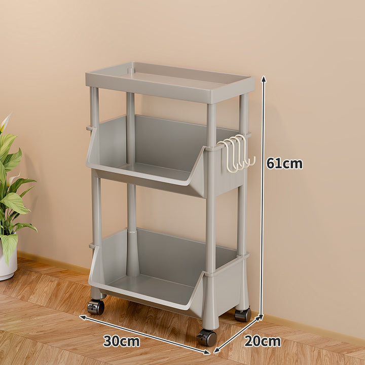 Slim Vertical Multi-Tier Rolling Storage Cart with Tilted Open Bins and Swivel Casters