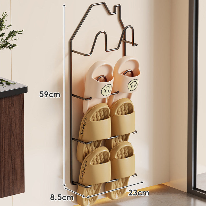 Wall-Mounted Wire Slipper Rack with House-Shaped Frame